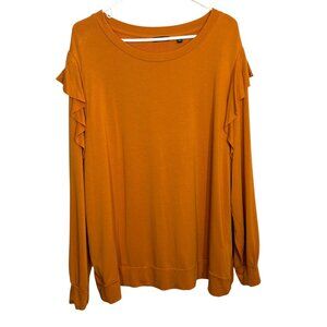 Iman Womens 2X Pumpkin Orange Ruffle Sleeve Pullover Top Rayon & Spandex Blend